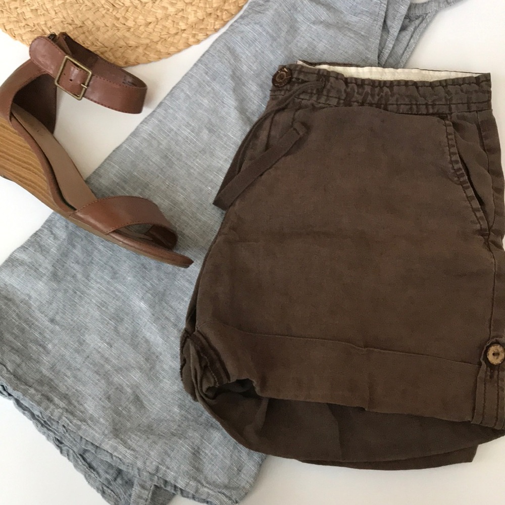 Brown Linen Shorts - Picture 1 of 8
